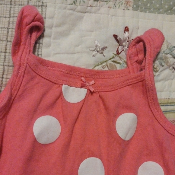 Pink Polka Dot Kids Romper With Cute Pockets And Crab On The Bottom - Picture 3 of 9